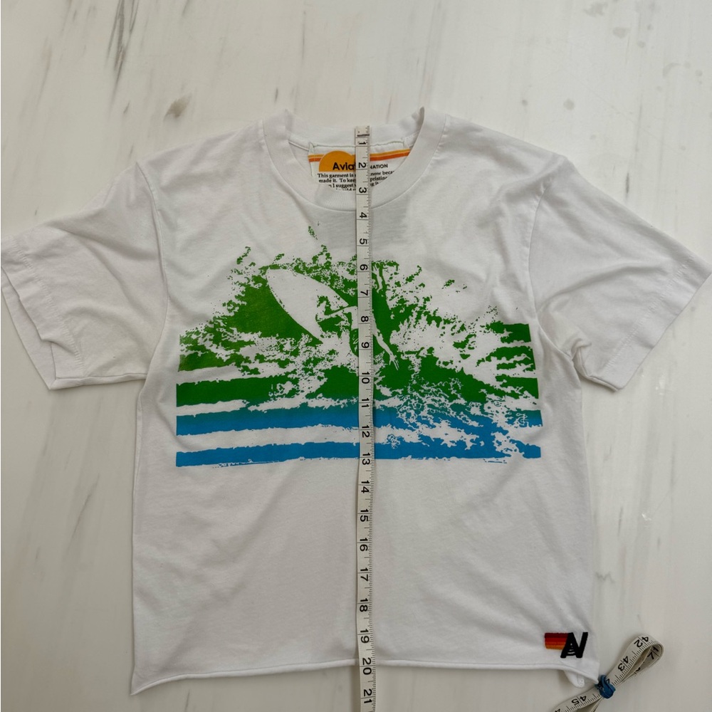 Aviator Nation NWOT White Tee with Green Graphic Small - Picture 2 of 5